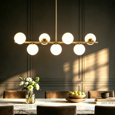 Luminaire suspendu de style maison de campagne à 7 lumières en verre bullé à intensité variable et à intensité variable de 36 pouces Spoutnik