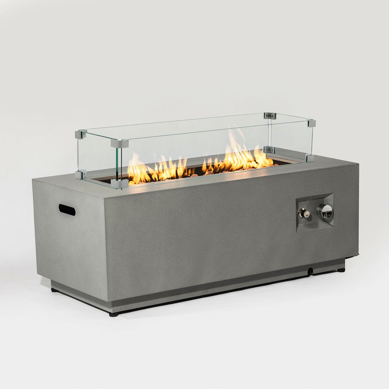 42Inch Rectangle Steel Fire Pit Outdoor Fire Table With Glass Wind Guard