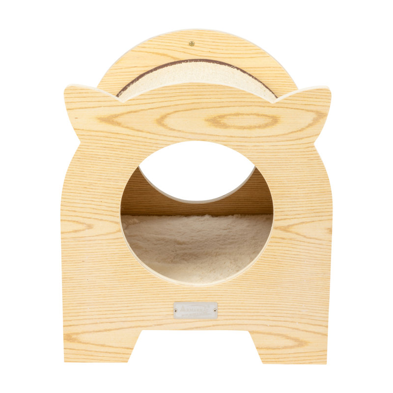 16'' Natural Wood and Sisal Cat Hideaway with Soft Pad