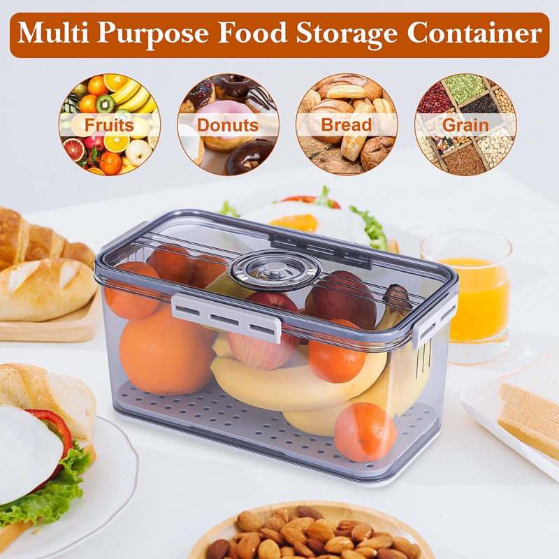 Gray Airtight Bread Storage Container with Lid and Time Recording