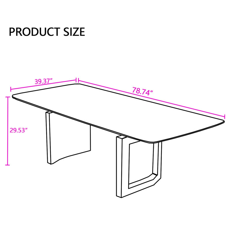 Rectangular Marble & Sintered Stone Dining Table, 29.54"H x 78.75"L x 39.38"W