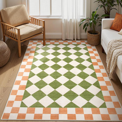  Tapis d'intérieur antidérapant à carreaux lavable pour le salon