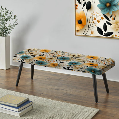 Banc rembourré à motif floral orange et beige avec motif floral Fusion I