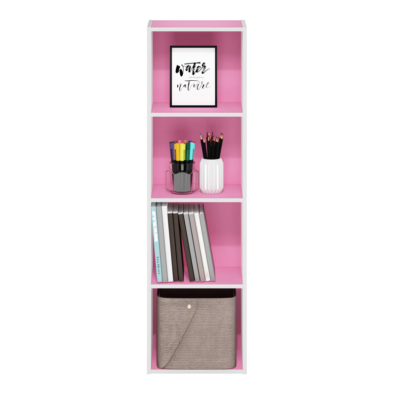 Chakib 4-Tier Open Shelf Bookcase, Pink/White