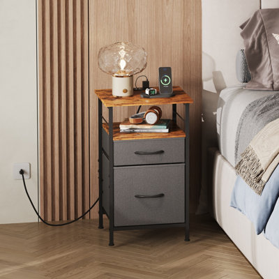 Travison 2-Drawer Nightstands with Charging Station, Bedside Table with Open Shelf, End Table with USB Ports and Outlets