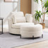Kavonta Upholstered Slipcovered Swivel Barrel Chair with Ottoman