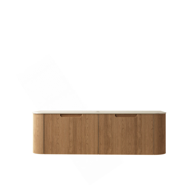 Armoire murale en contreplaqué 48 po avec 2 tiroirs, comptoir en pierre frittée en travertin romain, sans lavabo, sans robinet ni drain, couleur grain de bois naturel