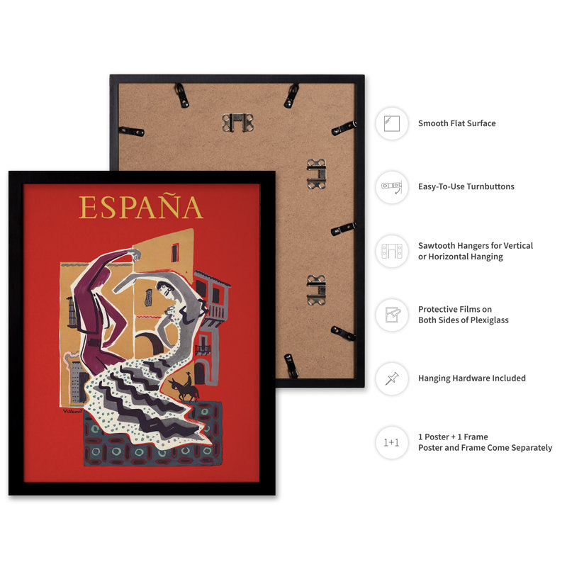 Espana, Cadre noir, Affiche, H 24 po x l 32 po