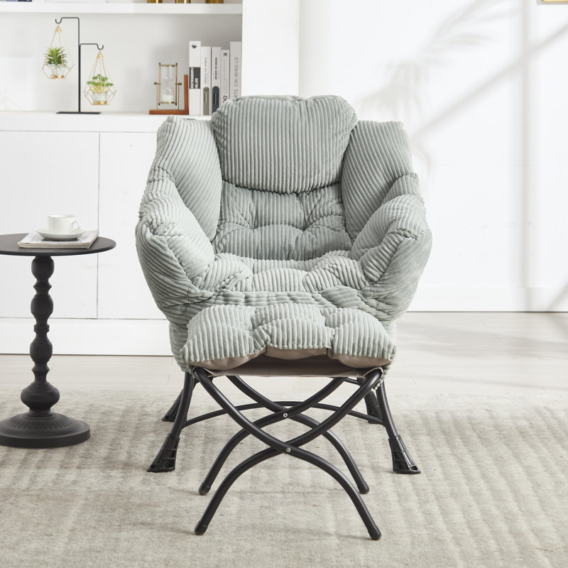 Modern Soft And Comfortable Accent Chair With Ottoman, Armrests And Side Pocket For Small Spaces, Gray Corduroy