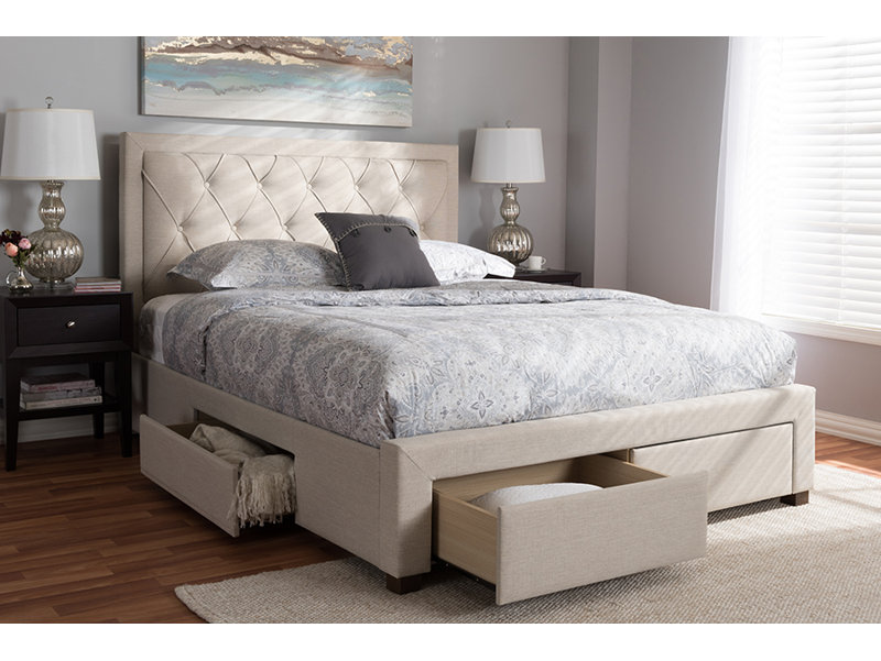Mergita Upholstered Platform Storage Bed, Beige, King