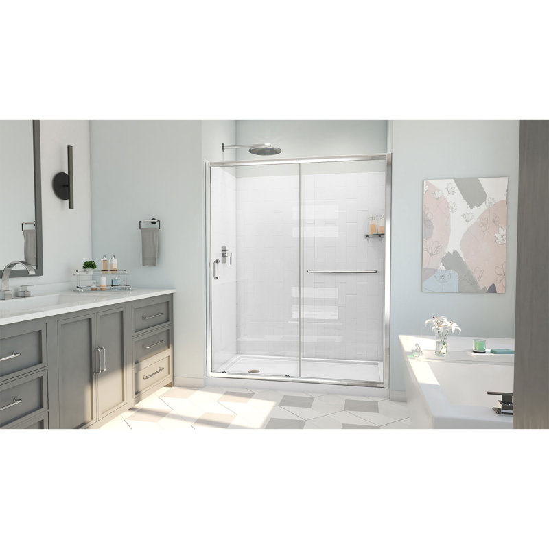 60" W x 34" D x 78" H Semi-Frameless Rectangle Shower Kit, Chrome
