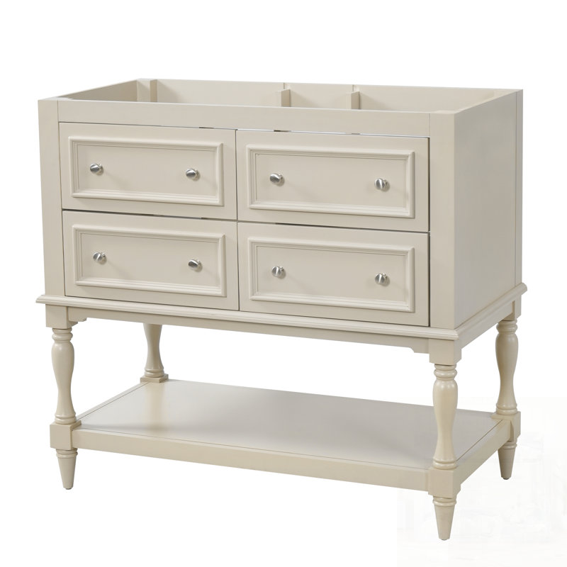 Ensemble de meuble-lavabo autoportant avec 4 tiroirs, structure en bois massif, conception durable et écologique, Beige