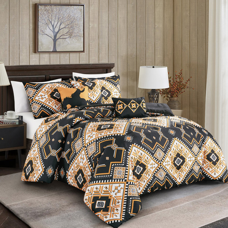 Geometric Embroidered Print 6-Piece Comforter Set – Textured Patterned Bedding With Decor Pillows