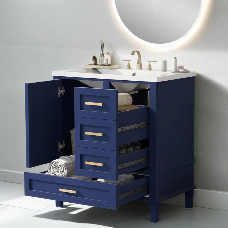 Nouri 30'' Free Standing Single Bathroom Vanity with Top, Blue