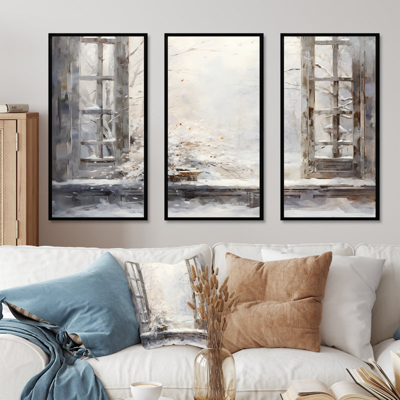«Snow by the Winter Window View 2 - Japon», art mural, H 28 po x l 36 po x P 1 po, Cadre flottant noir