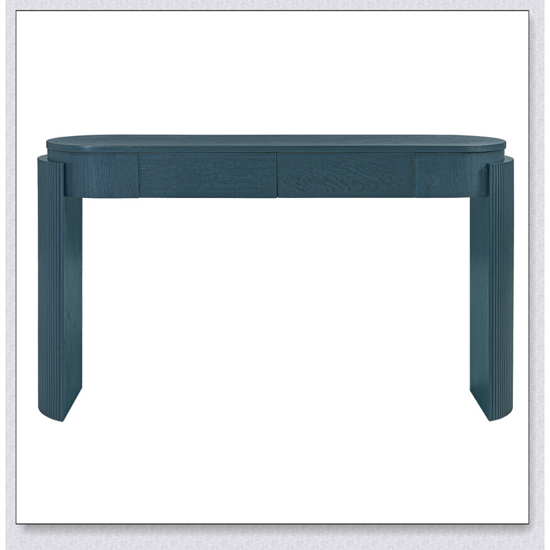 Table d'entrée avec grain de bois naturel, conception cannelée, plateau ovale et 2 tiroirs pour les maisons modernes et traditionnelles