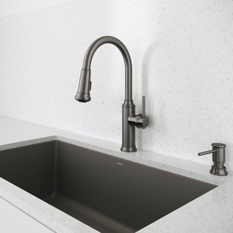 Empressa High Arc Pull-Down Dual-Spray Kitchen Faucet, Satin Platinum