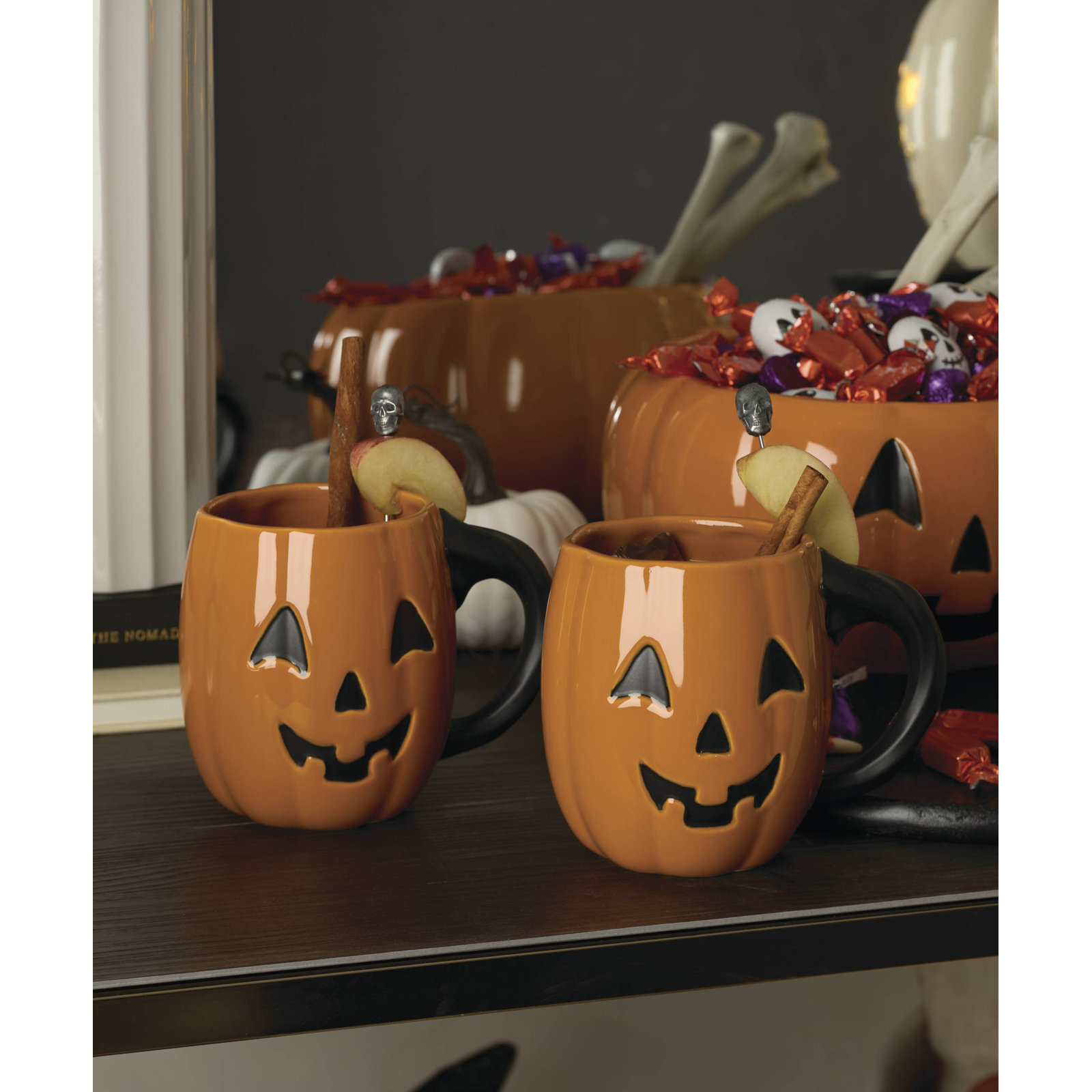 Lenox Vintage Halloween Figural Pumpkin Mugs, Set of 4