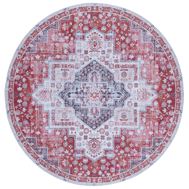 Tapis oriental rouge / bleu Hallel, Rond 6 pi 7 po