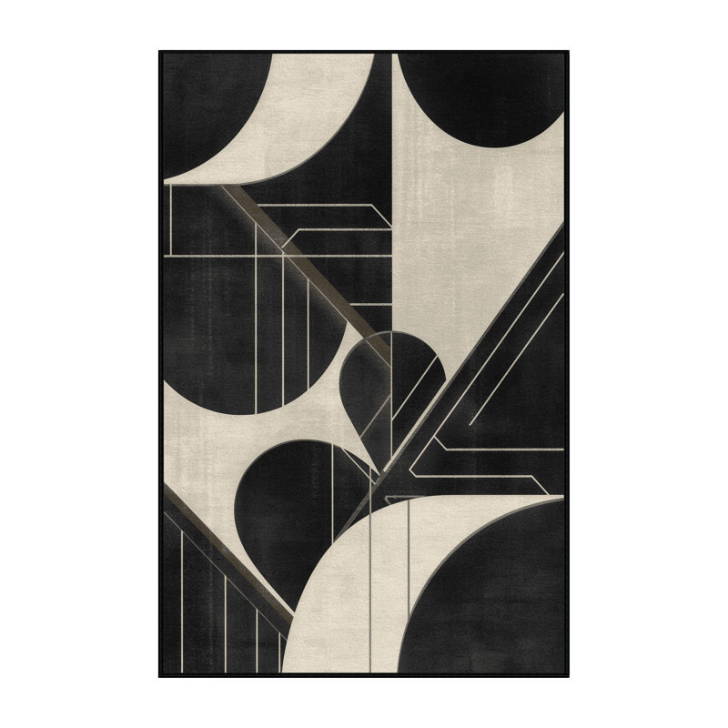 Tapis noir Mid-Century lavable à la machine Carlstadt, 7x10