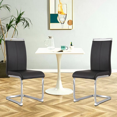 Chaises de salle à manger modernes, chaise d'appoint rembourrée en similicuir à dossier haut en polyuréthane avec pieds en métal chromé en forme de C pour la salle à manger Cuisine Meuble-lavabo Patio Club Chaise de bureau (ensemble)