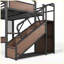 Grand lit mezzanine industriel en métal avec bureau intégré, prise de courant, bande DEL, panneau perforé, paniers de rangement et escalier avec garde-robe, cadre de lit mezzanine noir-1915879431