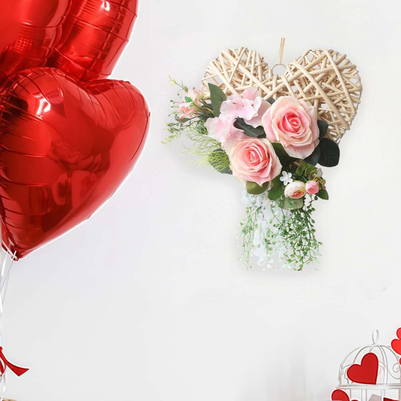 Printemps, été, mariage, mini-cœur en forme de fleur rose, guirlande, porte de guirlande pour armoire, cadeau de fenêtre, décoration de fête