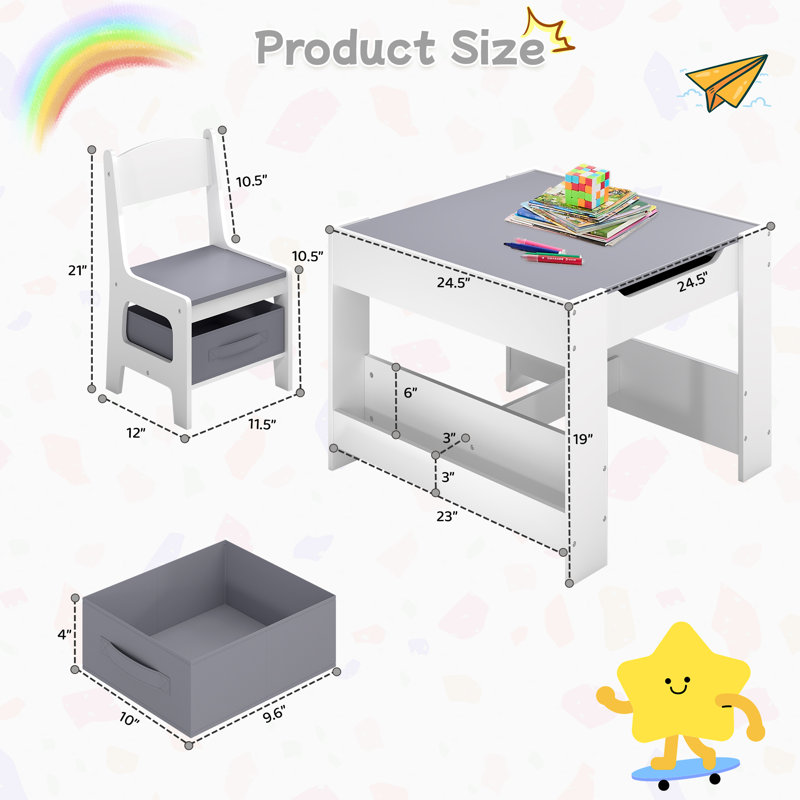 Kids Table and Chair Set, Gray/White