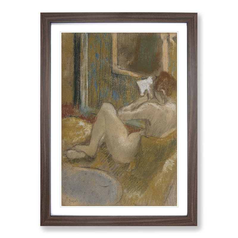 Nude Woman Reading by Edgar Degas - Framed Print, 48cm H x 36cm W x 2cm D, Walnut Framed