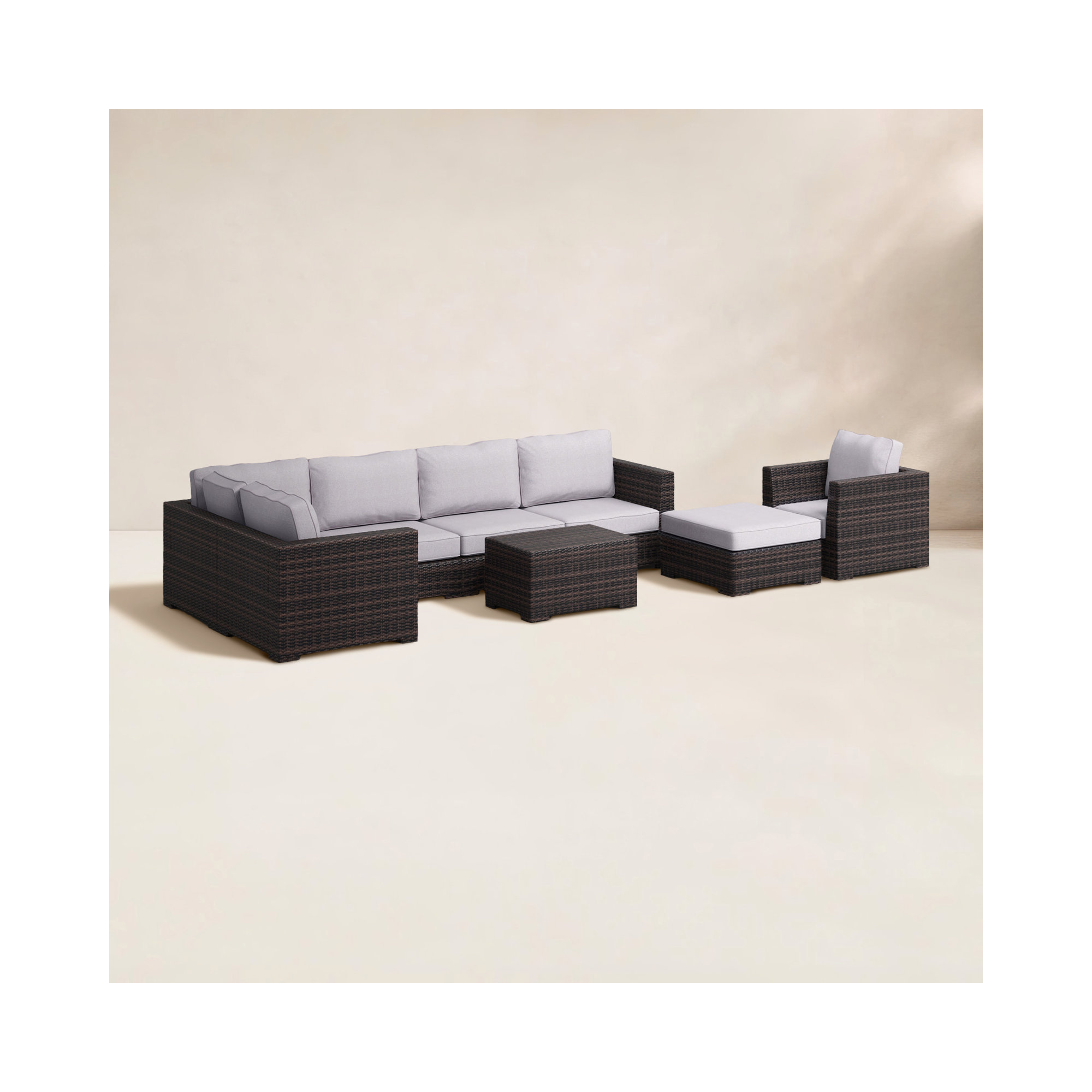 Kirkby Wicker Fully Assembled 6 - Person Seating Group with Cushions, Espresso