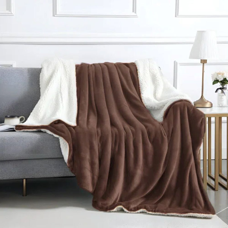 Kaylie Soft Sherpa Fleece Fur Thick Dual Sided Reversible Blanket Throw, Coffee, 130cm x 150cm