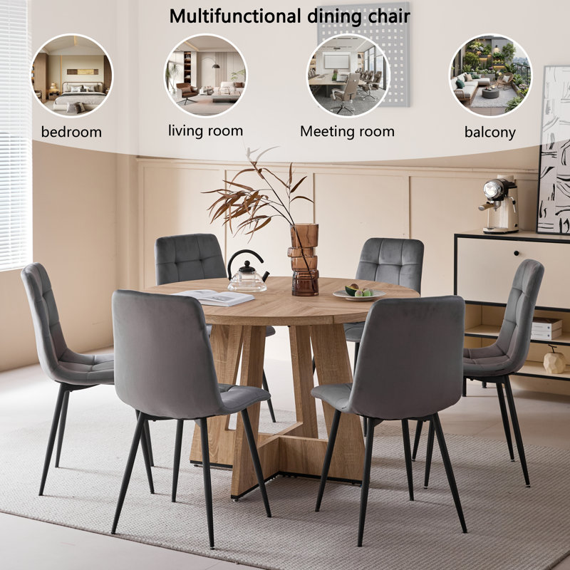 50cm H Velvet Upholstered Metal Side Chair, Grey, 4