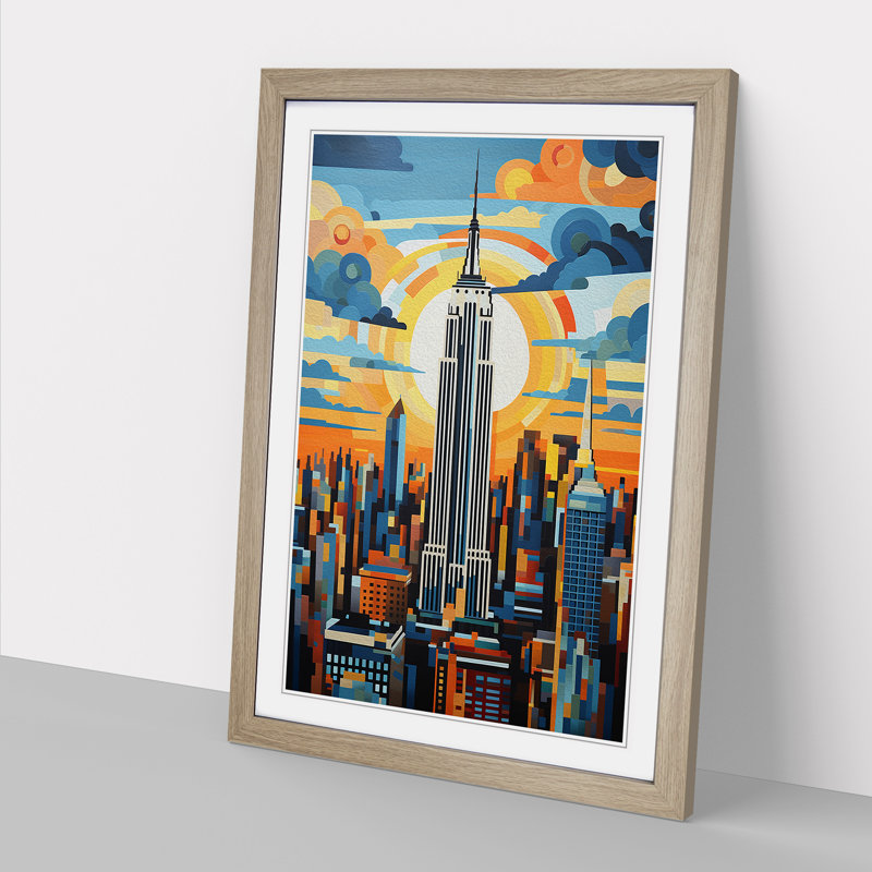 Empire State Building Contemporary No.2 - Single Picture Frame Print on Wood, Oak, 46cm H x 34cm W x 2cm D