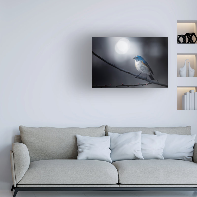 Art sur toile, oiseau bleu, H 12 po x l 19 po