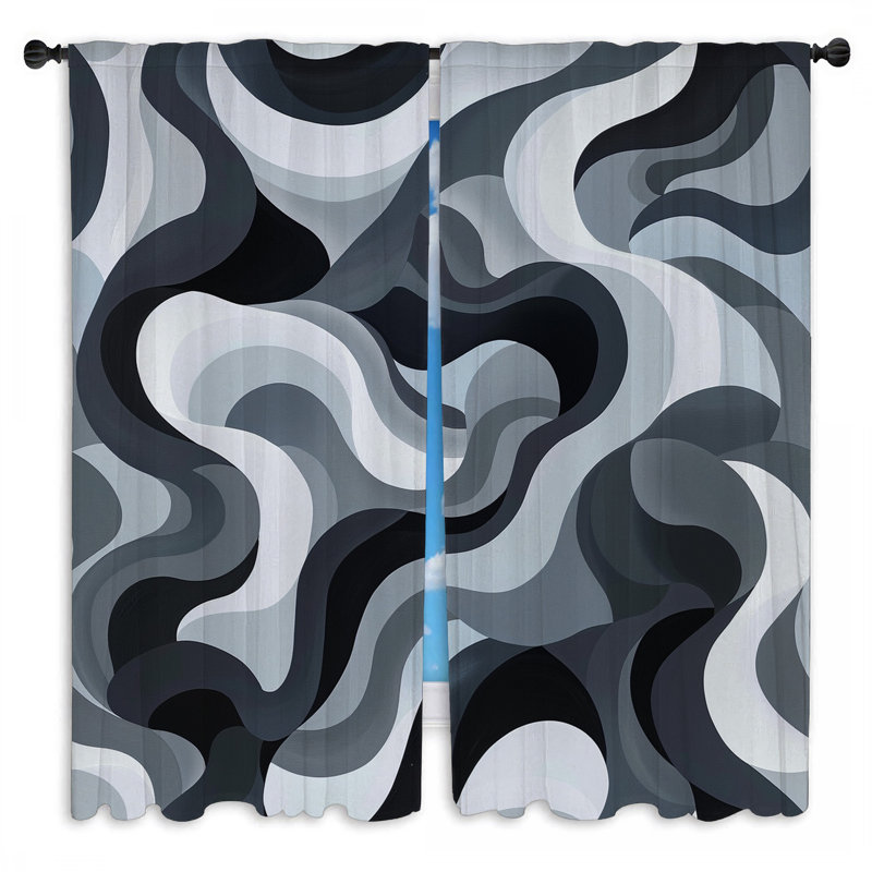 Rideaux de fenêtre noirs et blancs à motif abstrait minimaliste - 2 panneaux, L 40 po x L 52 po