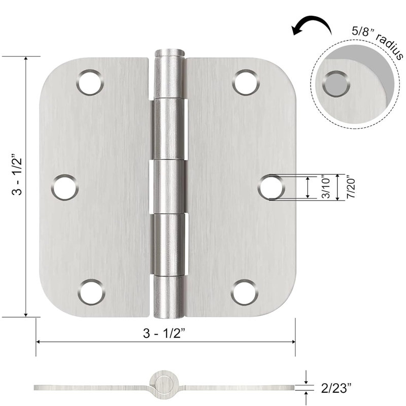Charnières de porte en nickel brossé - paquet de 36