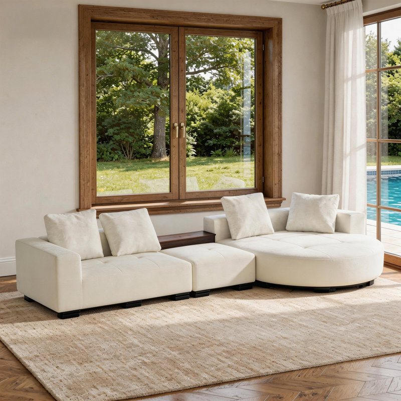 Canapé modulaire rembourré 3 pièces, rembourré entièrement en mousse, sans assemblage requis, Chenille beige