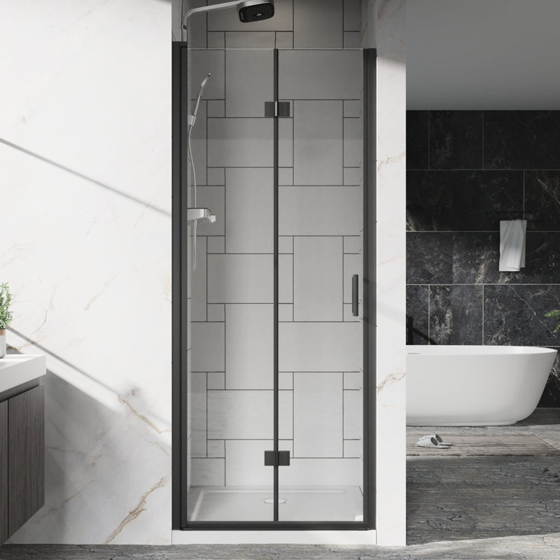 Glass Shower Door, 30 - 31.2" Adjustable Width, 1/4 Inch  6Mm  Tempered Glass, 180 Pivot, Heavy Duty Zinc Alloy Handle, Leakage Magnetic Strips 30"X 72" Pivot Black Finish, Reversible Installation,