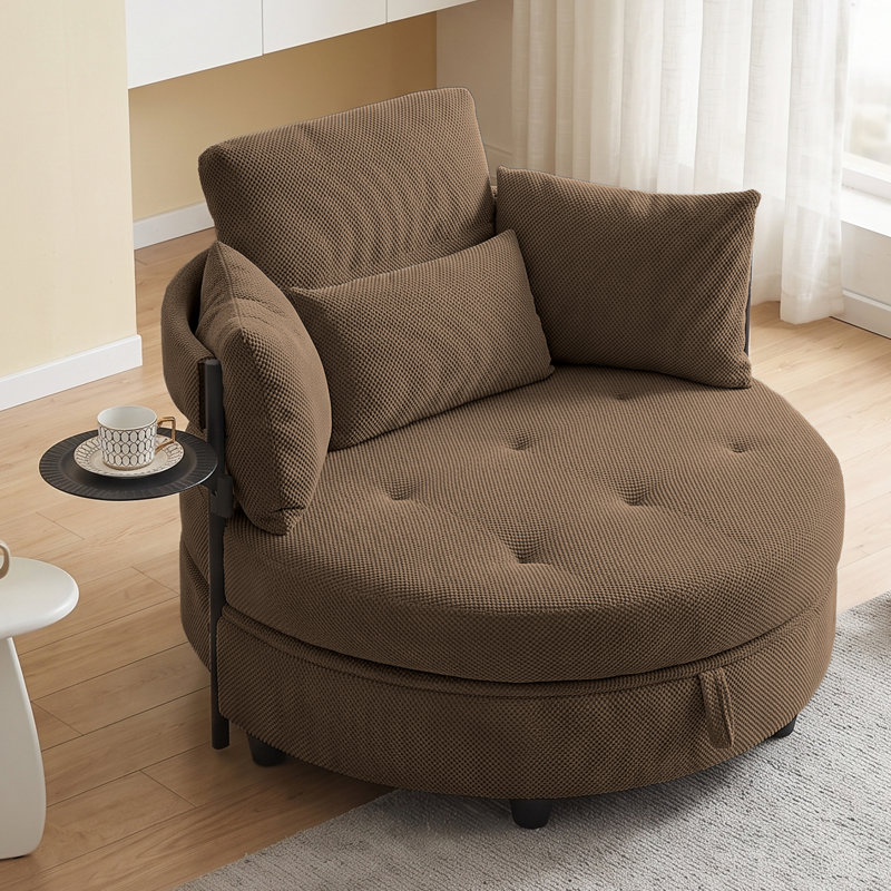 Fauteuil demi-tonneau de 50 po avec table d'appoint et rangement sous le siège, Café