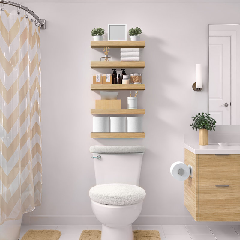 Sorbus Floating Shelves, Wall Mounted for Home Decor, 16.25 in. W x 5.5 in. D MDF Wood Decorative Wall Shelf (Set of 5) - Maple