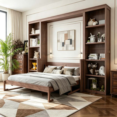 Grand lit escamotable avec bureau et tablettes