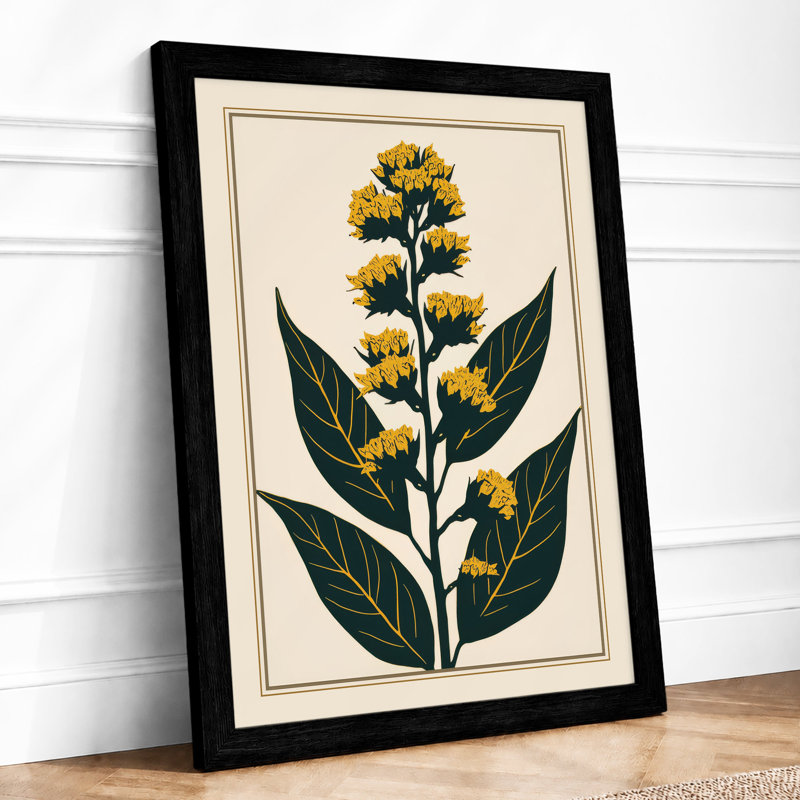 Yellow Flowering Plant Botanical - Print, A2 - 59.4 x 42.0 cm, Black