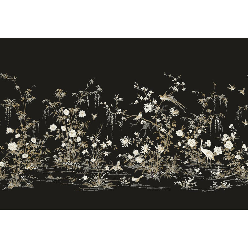 Rouleau de papier peint lisse à fleurs 10,2 pi 176,75 po, Noir