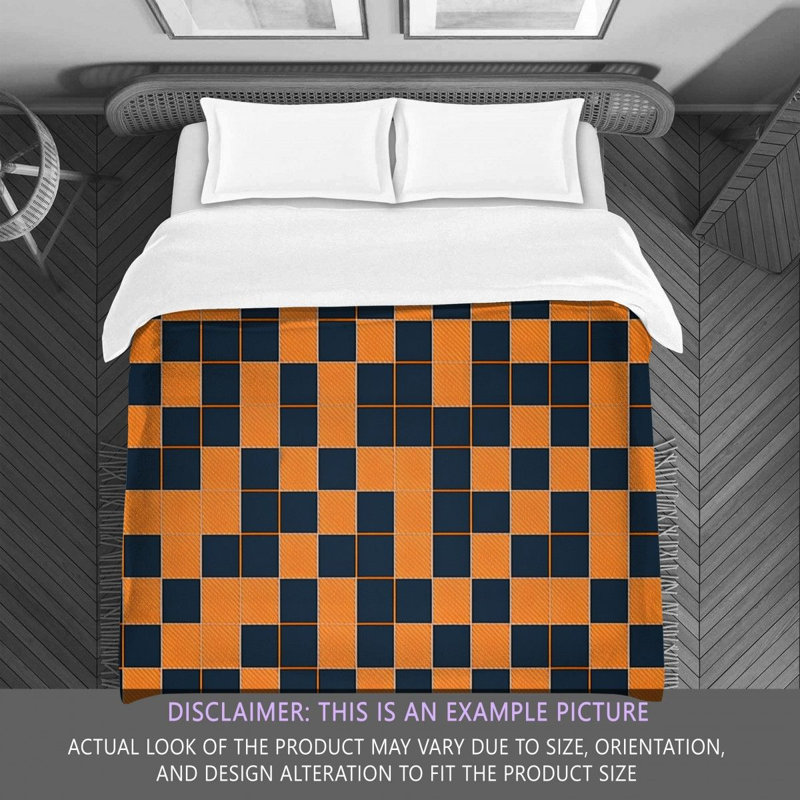 Machine Printed Comforter, Twin Comforter, Navy/Orange Checkered