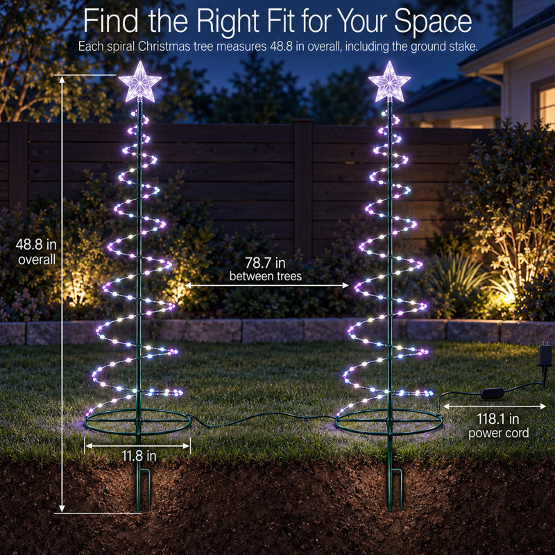 Arbre de Noël en forme de spirale intelligente 4 pi, décoration de Noël d'extérieur à DEL RVB-IC avec éclairage dynamique contrôlé par l'application, effets de bricolage et synchro de musique