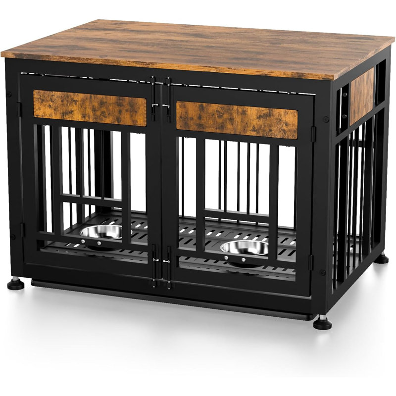 38'' Wood Furniture Style Dog Crate, Black, 27.7" H x 38.2" W x 26" D