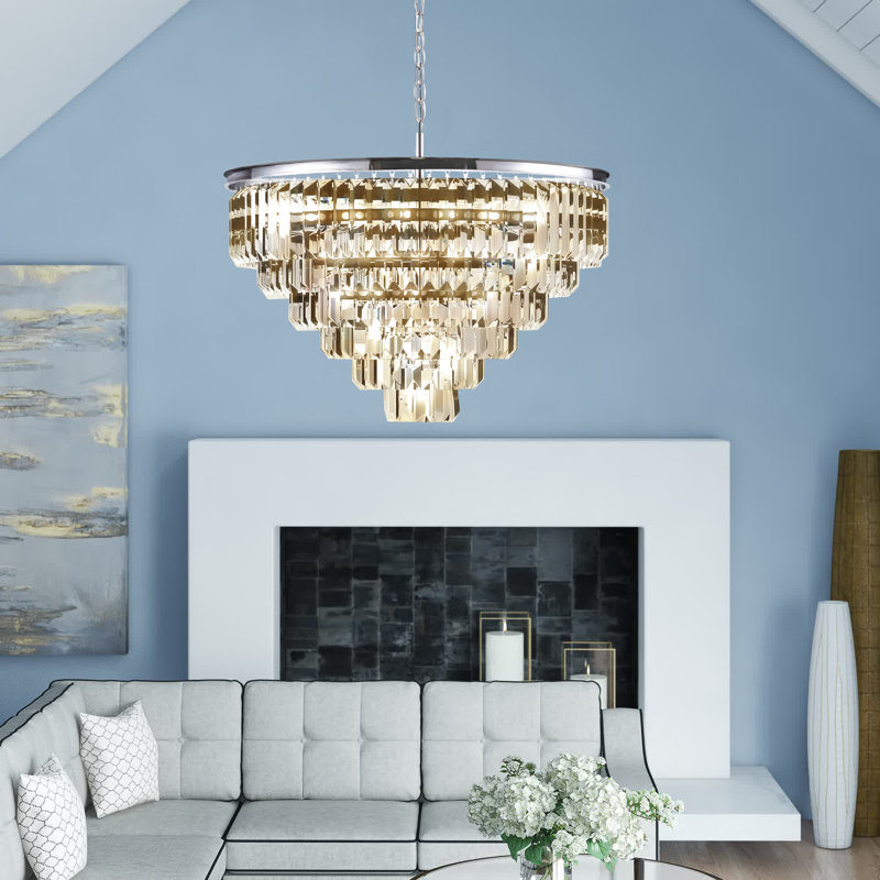 Yazmin Crystal Dimmable Tiered Chandelier, Polished Nickel, Smoky