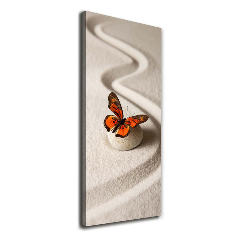 Zen Stone And Butterfly - Wrapped Canvas Print