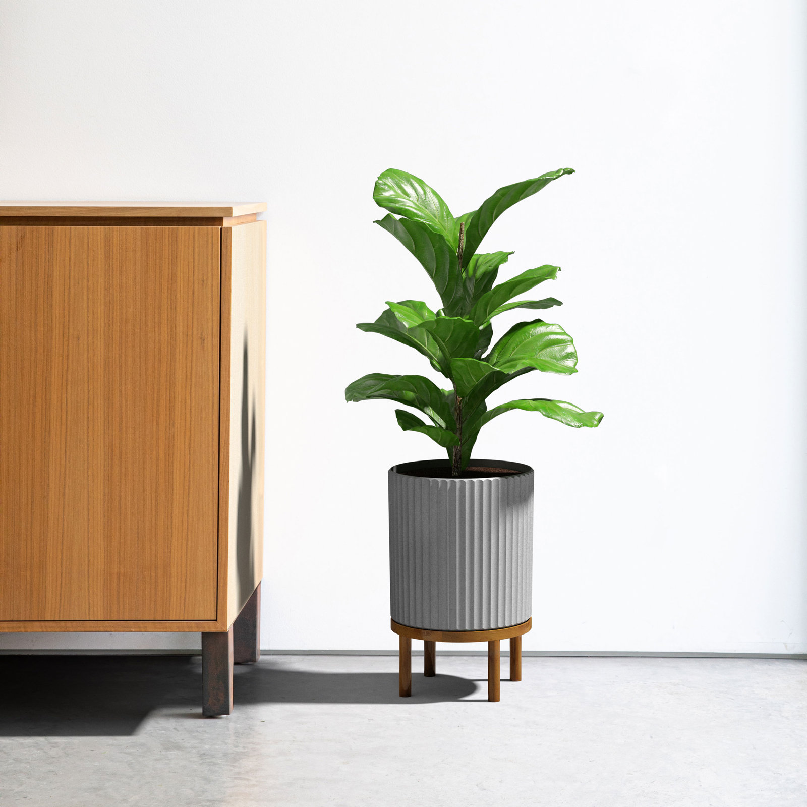 Demi Series Planter with Stand, 1, Gray/Brown, 16" H x 10.5" W x 10.5" D