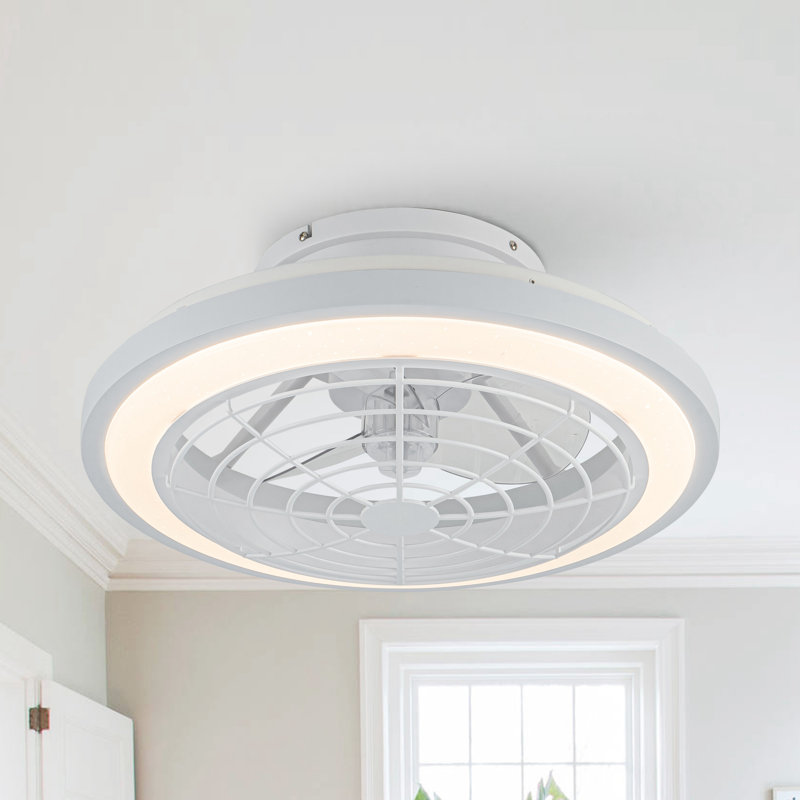 Humiston 20" 3 - Blade Enclosed Low Profile Caged with LED Lights, Dimmable LED Ceiling Fan Bladeless with Remote Control